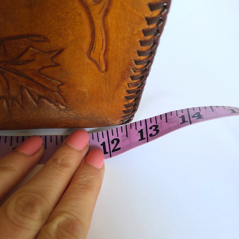 Vintage Brown Leather Tooled Handbag Western Boho Turn‎ Lock Festival Rustic - Picture 9 of 10